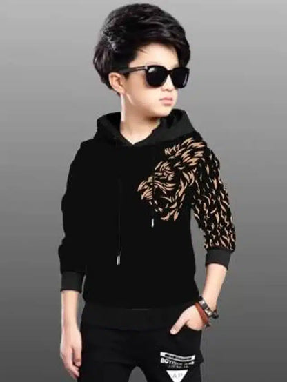 Full Sleeves Hoodie T-Shirt for Boys (Black, 10-11 Years)