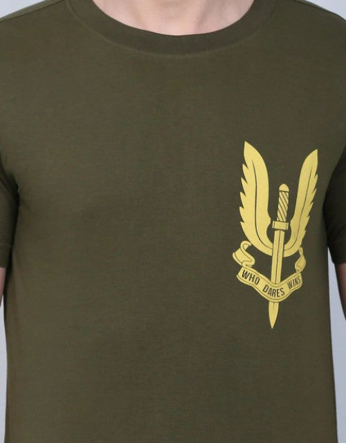 Dashy Club Hand Printed Olive 100% Cotton Round Neck Tshirt