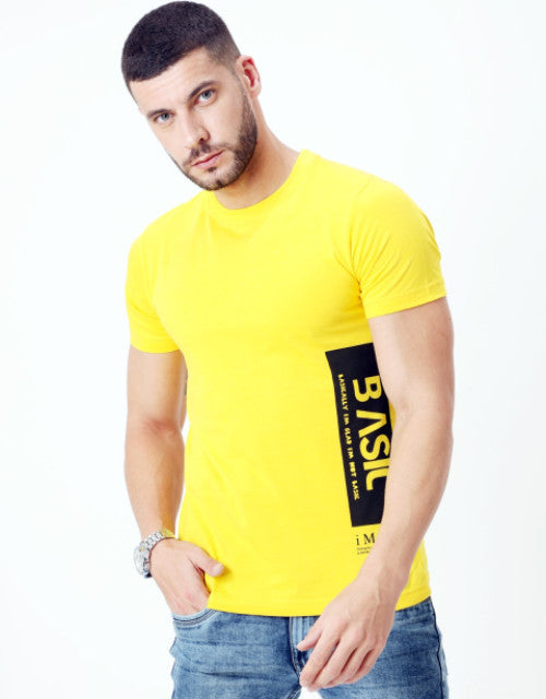 Men Basic Yellow Graphic Printed Cotton Men