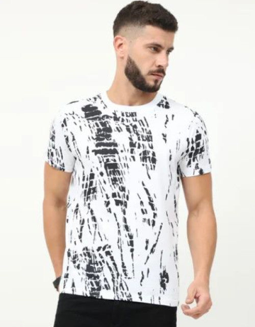 Round White T Shirt, Half Sleeves, Printed