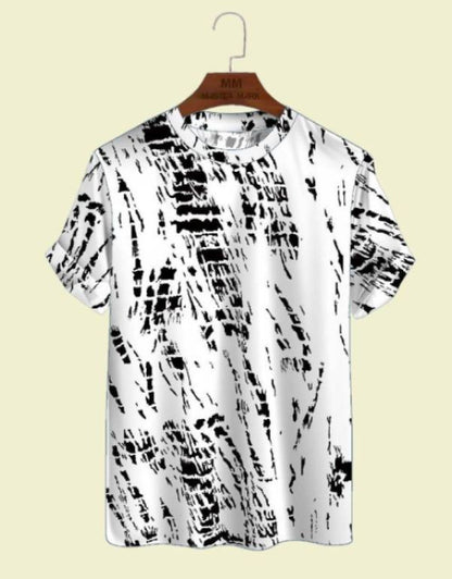 Round White T Shirt, Half Sleeves, Printed